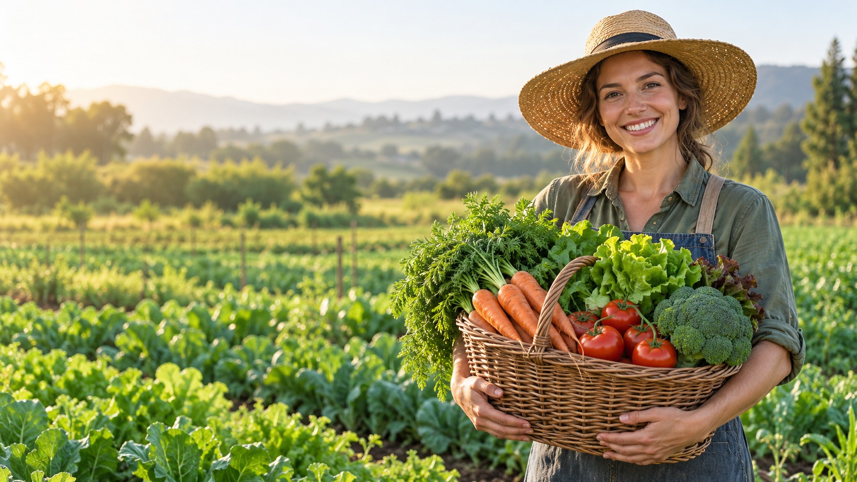Farmer with a basket of freshly harvested produce